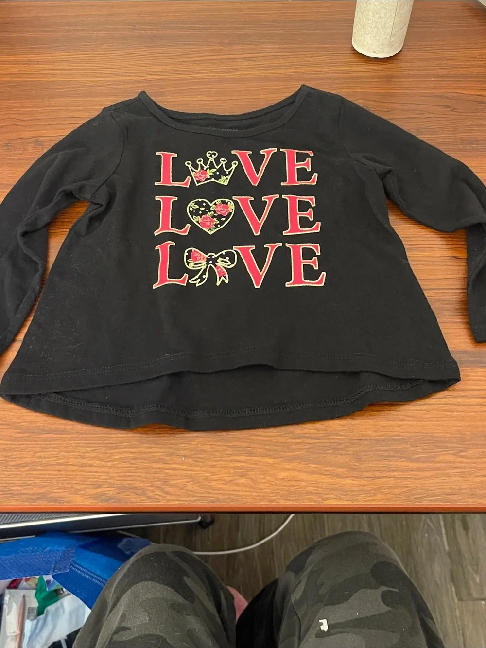 The Children's Place Black Long Sleeve 'LOVE' Graphic Tee with Pink Accents